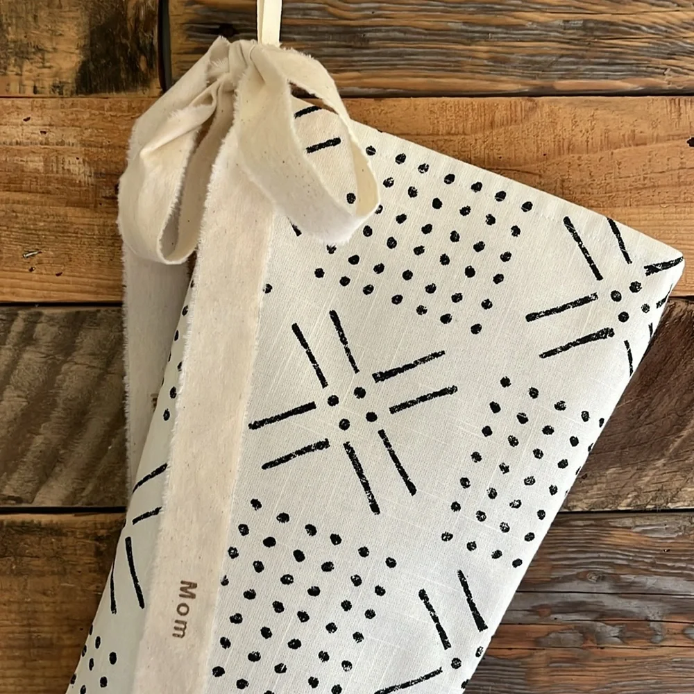 Christmas stocking faux mudcloth neutral boho personalized